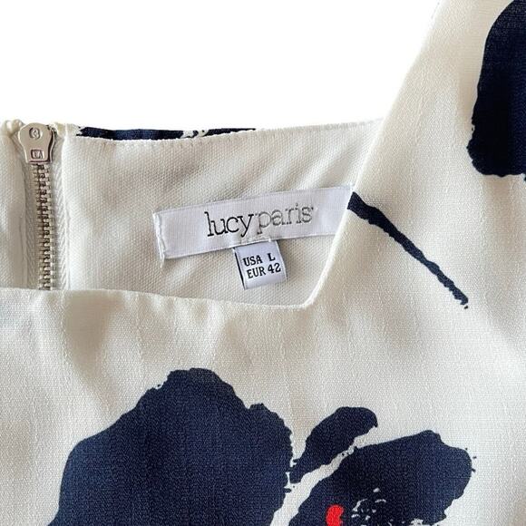Lucy Paris White Navy Floral Print Sleeveless Cropped Blouse Top - Size Large - Picture 4 of 13